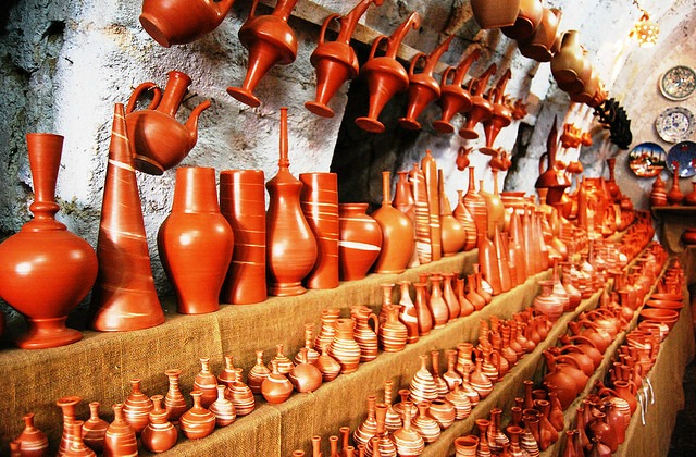 Pottery items at Avanos - old town in Cappadocia, Turkey.