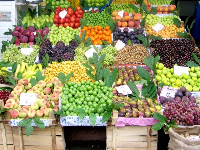 Fruits and vegetables in an outside market