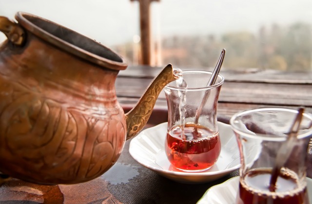 Serving Turkish tea